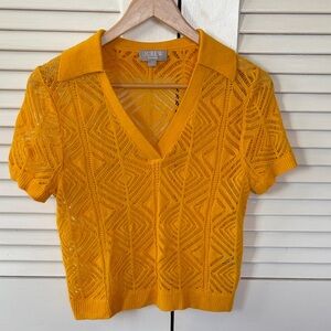 J. Crew Women's Cashmere lace pointelle sweater polo yellow size M